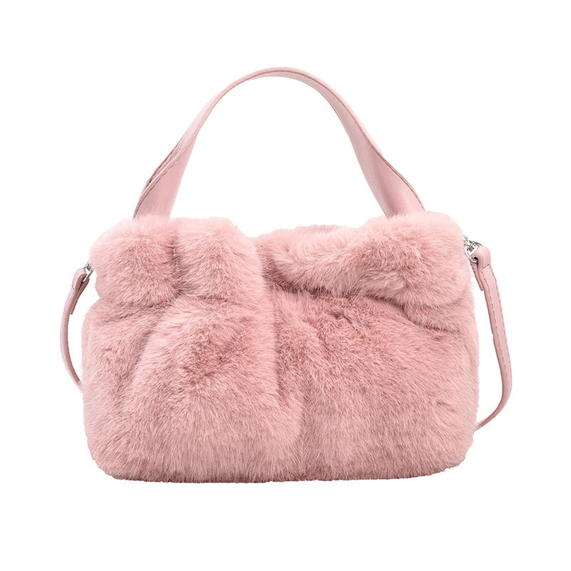 Women's Plush Portable Pleated Korean Fashionable Furry Crossbody Bags