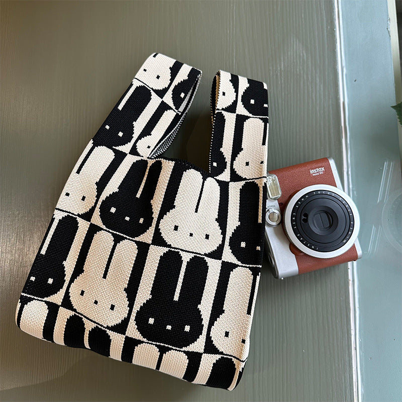 Bunny Contrast Color Portable Female Knitted Handbags