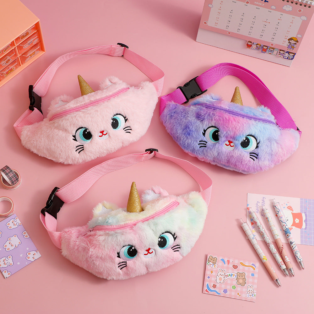 Charmant cadeau petit licorne poilue mignon sacs banane pour enfants