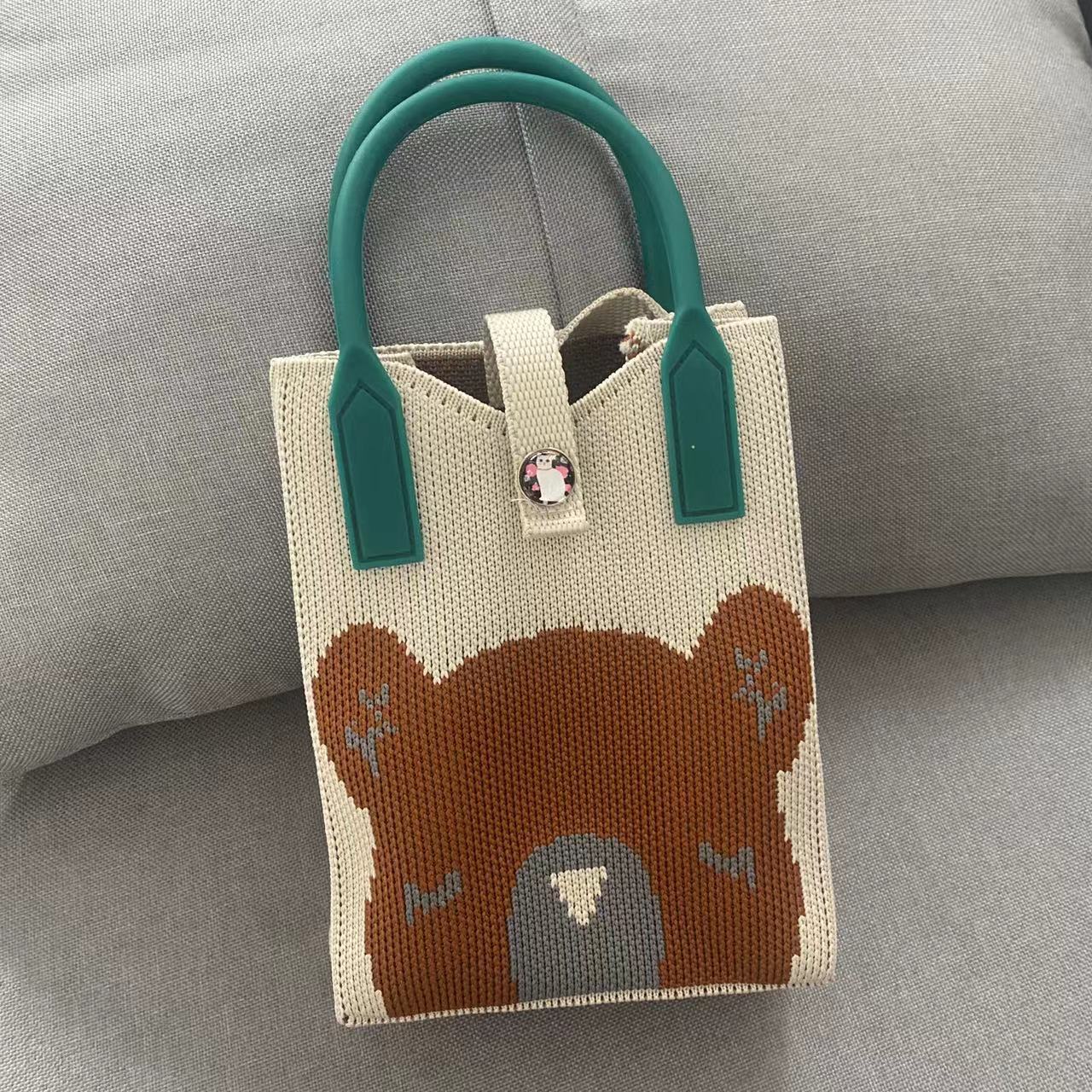 Women's Style Niche Contrast Color Bear Knit Handbags