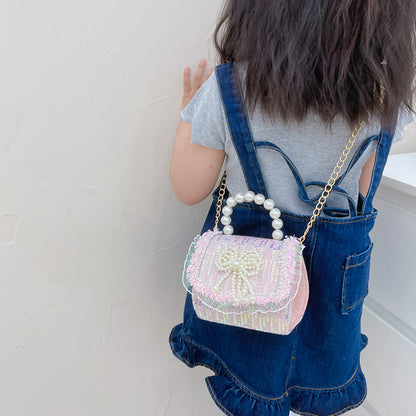 Sac à bandoulière pour enfants coréens avec accessoires de perles et dessin animé