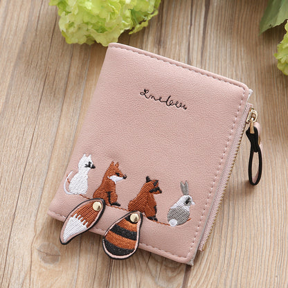 Korean Short Female Embroidery Zipper Multiple Ladies Wallets