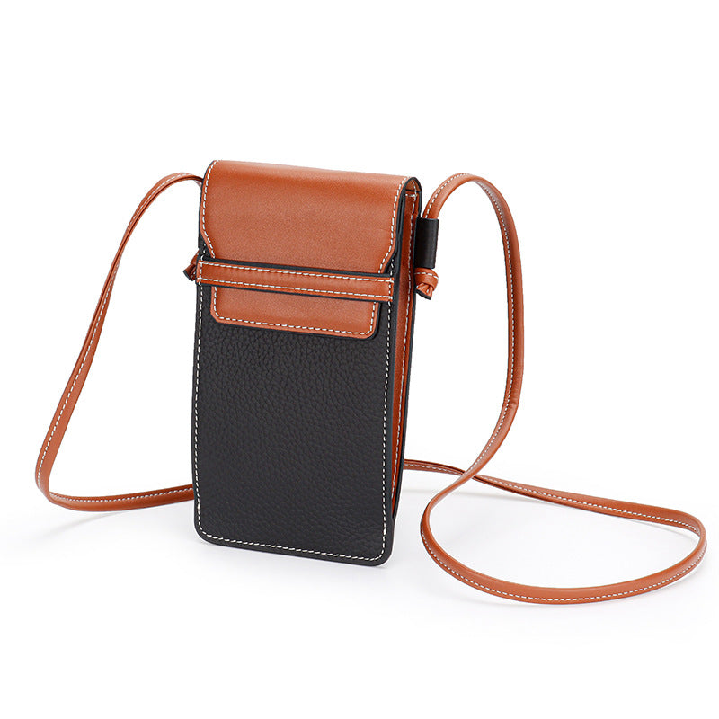 Genuine Leather Vertical First Layer Cattlehide Fashion Contrast Color Phone Bags