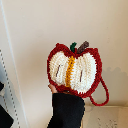 Children's Concave Styling Wool Crocheted Apple Finished Crossbody Bags