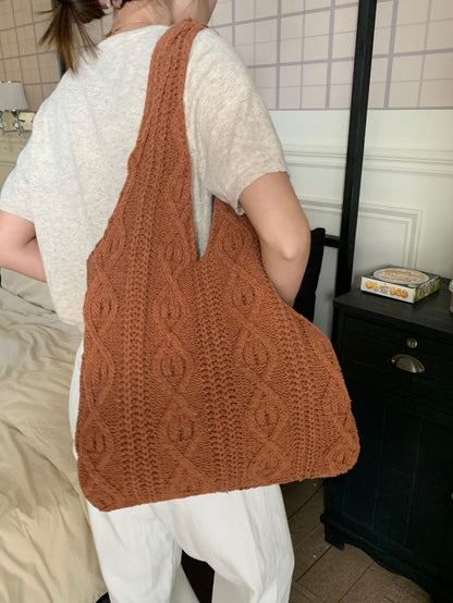 Women's Retro Knitted Handmade Wool Woven Tote Shoulder Bags