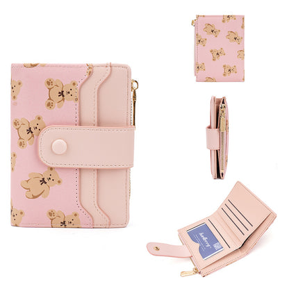 Women's Korean Style Little Bear Printed Zipper Ladies Wallets