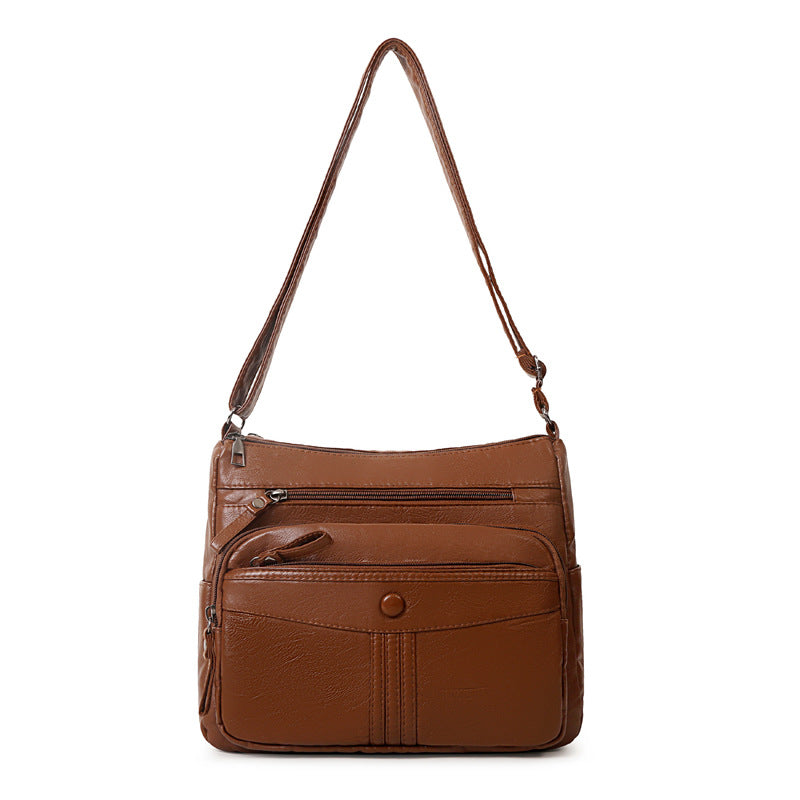 Women's Washed Leather Retro Solid Color Soft Shoulder Bags