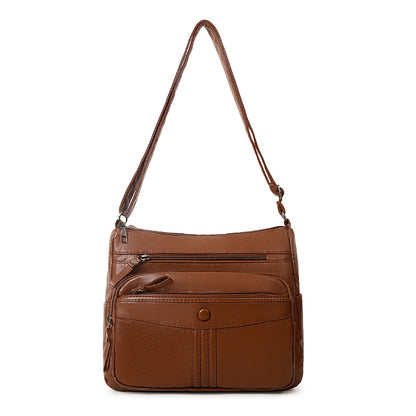 Women's Washed Leather Retro Solid Color Soft Shoulder Bags