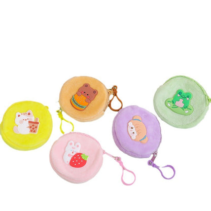 Porte-monnaie rond en peluche avec fermeture éclair pour enfants