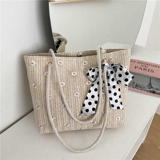 Women's Straw Woven Summer Fresh Simple Flower Shoulder Bags