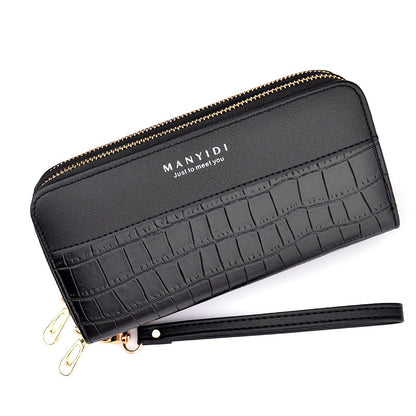 Women's Double Zip Long Crocodile Pattern Soft Leather Change And Ladies Wallets