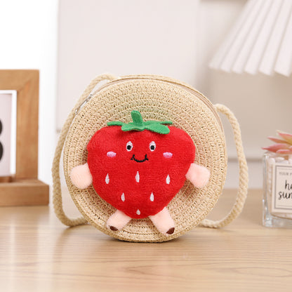 Porte-monnaie pour enfants en paille tressée à la fraise