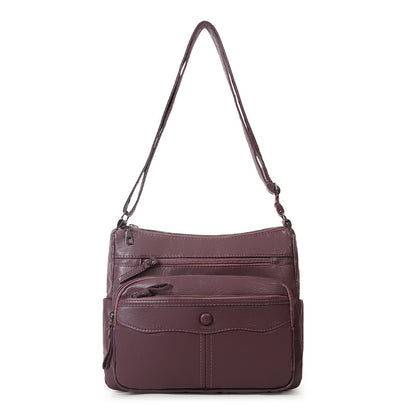 Women's Washed Leather Retro Solid Color Soft Shoulder Bags