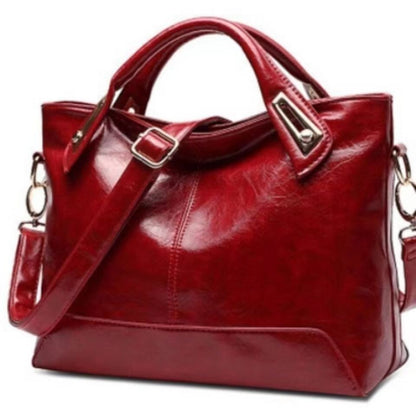 Women's Fashion Portable Oil Leather Tote Big Handbags