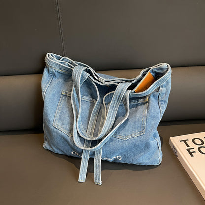 Style Simple Jean Female Letter Printed Canvas Daily Commuter Handbags