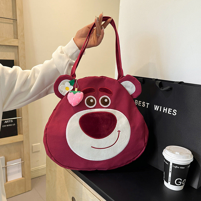 Canvas Strawberry Bear Stitch Cute Cartoon Doll Shoulder Bags