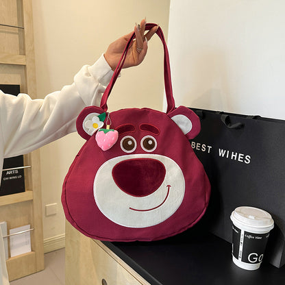 Canvas Strawberry Bear Stitch Cute Cartoon Doll Shoulder Bags