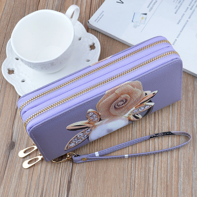 Women's Zip Long Layer Fashion Printing Change And Phone Bags