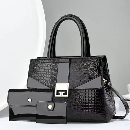 Women's Trendy Large Capacity Embossed Bright Leather Handbags