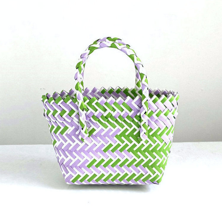 Women's Woven Color Matching Plastic Hand Gift Handbags