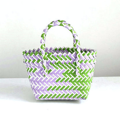 Women's Woven Color Matching Plastic Hand Gift Handbags