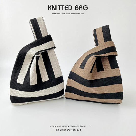 Black White Striped Minimalist Knitted Large Handbags