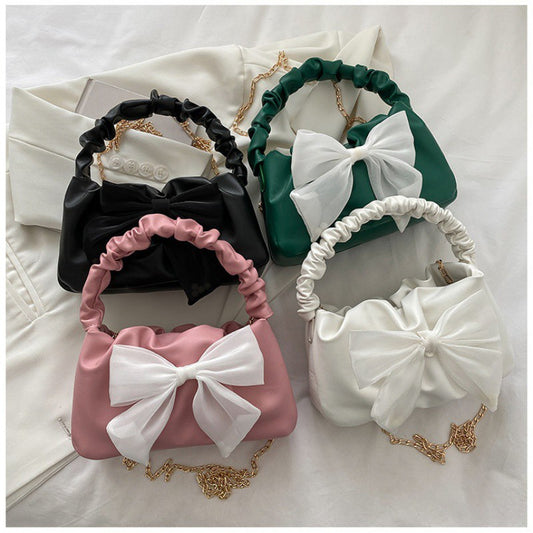 French Minority Design Fashion Pleated Bow Shoulder Bags