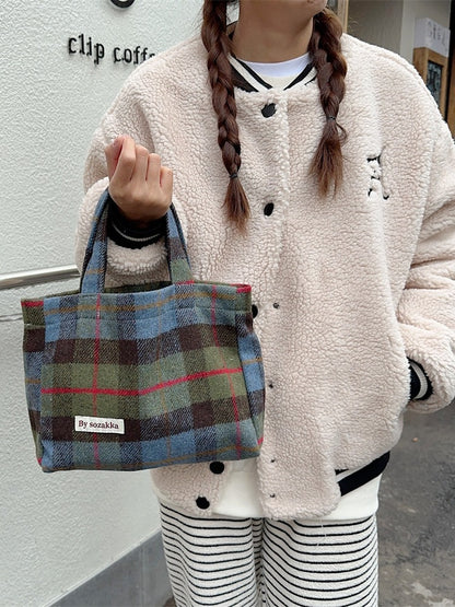 Women's Simple Retro Style Woolen Plaid Handbags