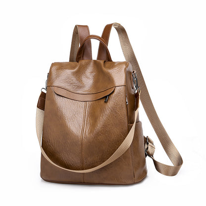 Women's Soft Leather Large Capacity Wind Fashion Backpacks