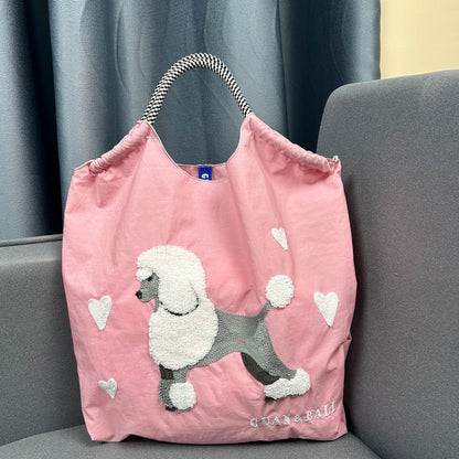 Sacs à main brodés pour femmes avec motif caniche, jolis sacs à main de grande capacité