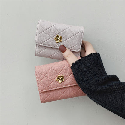 Petit porte-cartes de conduite court et tendance pour femme en forme de camélia, style coréen