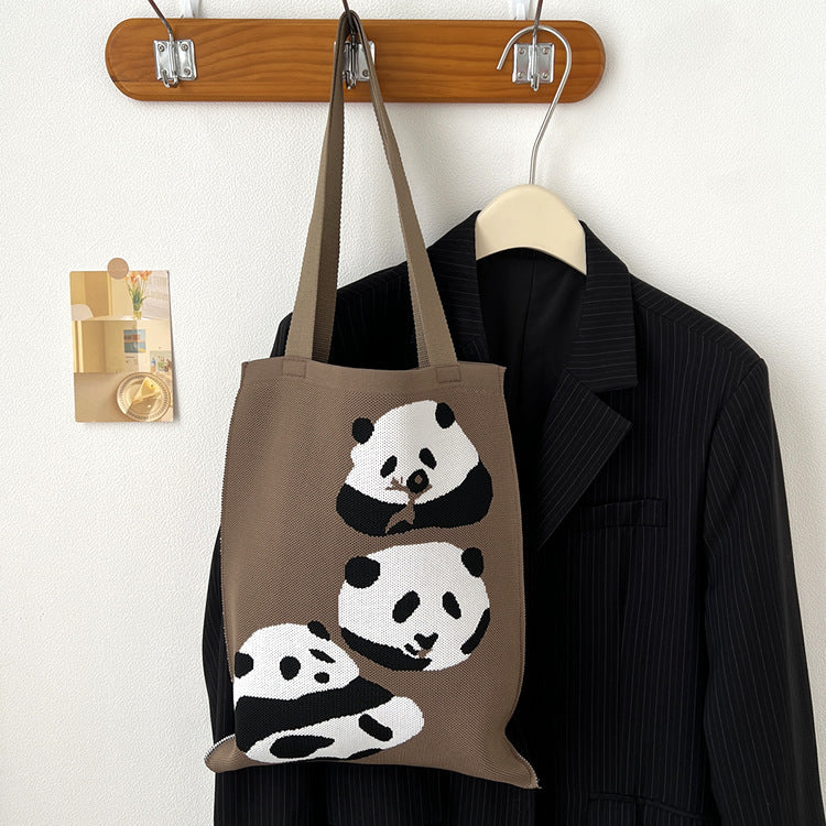 Sac fourre-tout en tricot tendance pour femme en forme de panda pour sacs à bandoulière