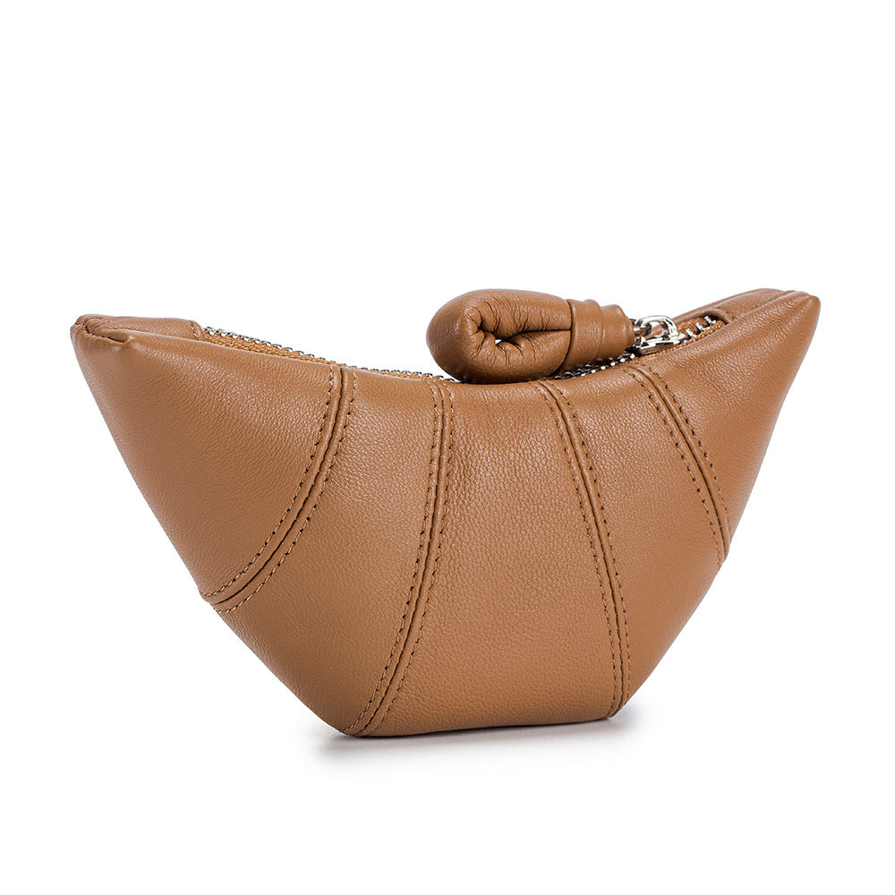 Porte-monnaie en cuir véritable pour femme en peau de mouton de niche High Sense Croissant