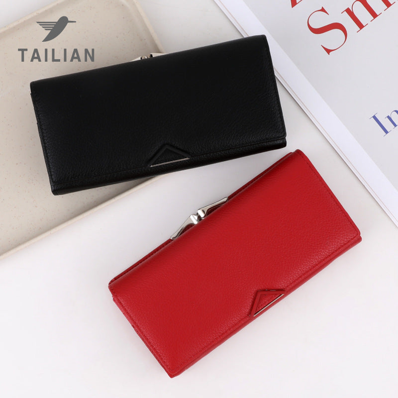 Women's Magnetic Snap Eastern European Dark Clutch Ladies Wallets