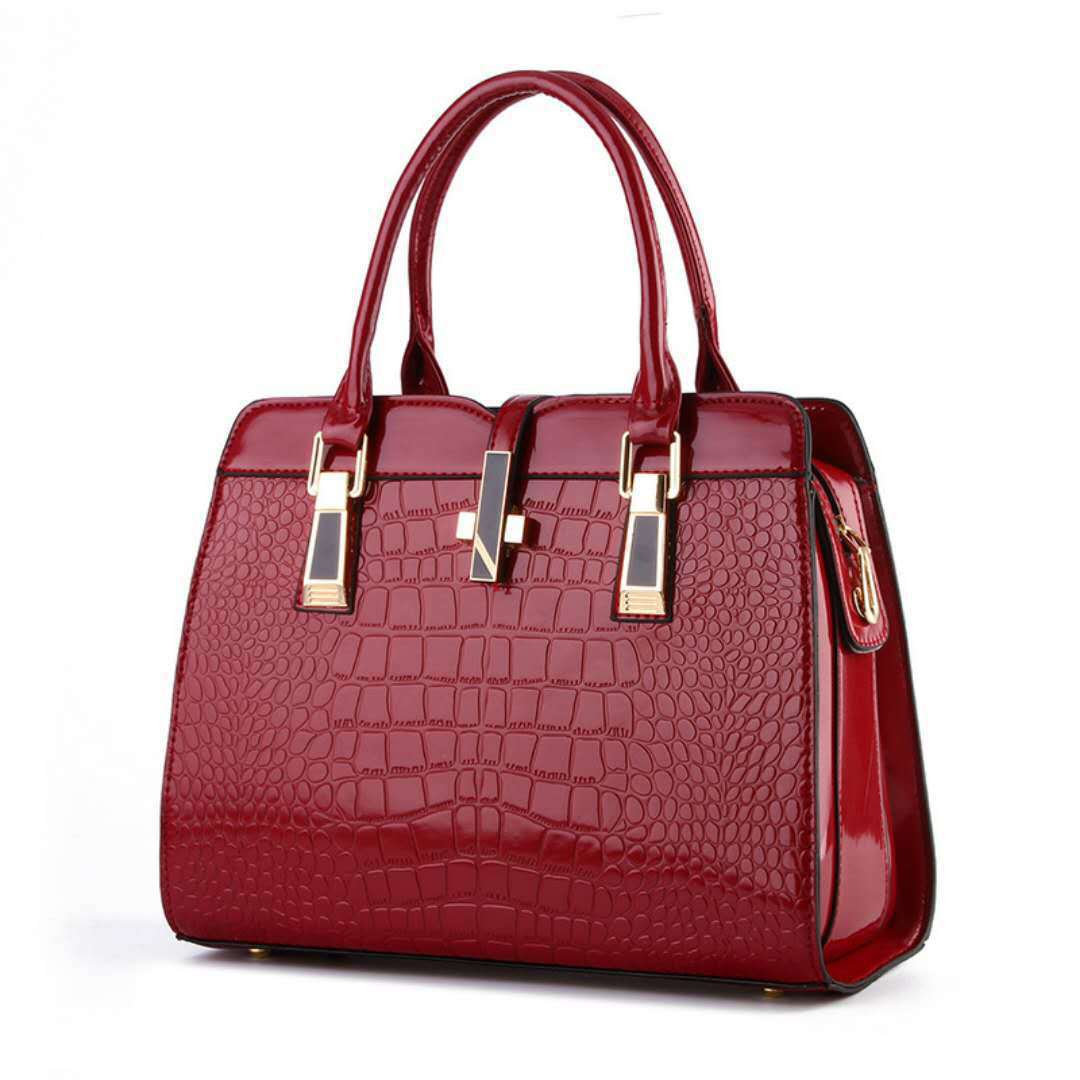 Women's Bright Leather Crocodile Texture Portable Large Bags