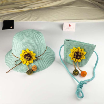 Ensemble de chapeaux tissés tendance pour enfants, mini sacs à bandoulière à fleurs pour enfants