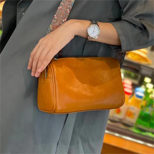 Women's Cowhide Fashion Leather Pillow Retro Shoulder Bags