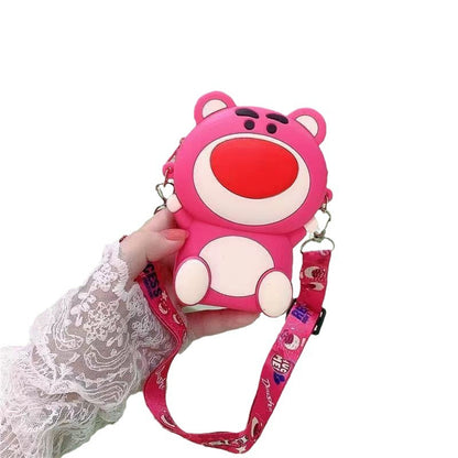 Porte-monnaie tendance en silicone pour enfants, motif ours aux fraises