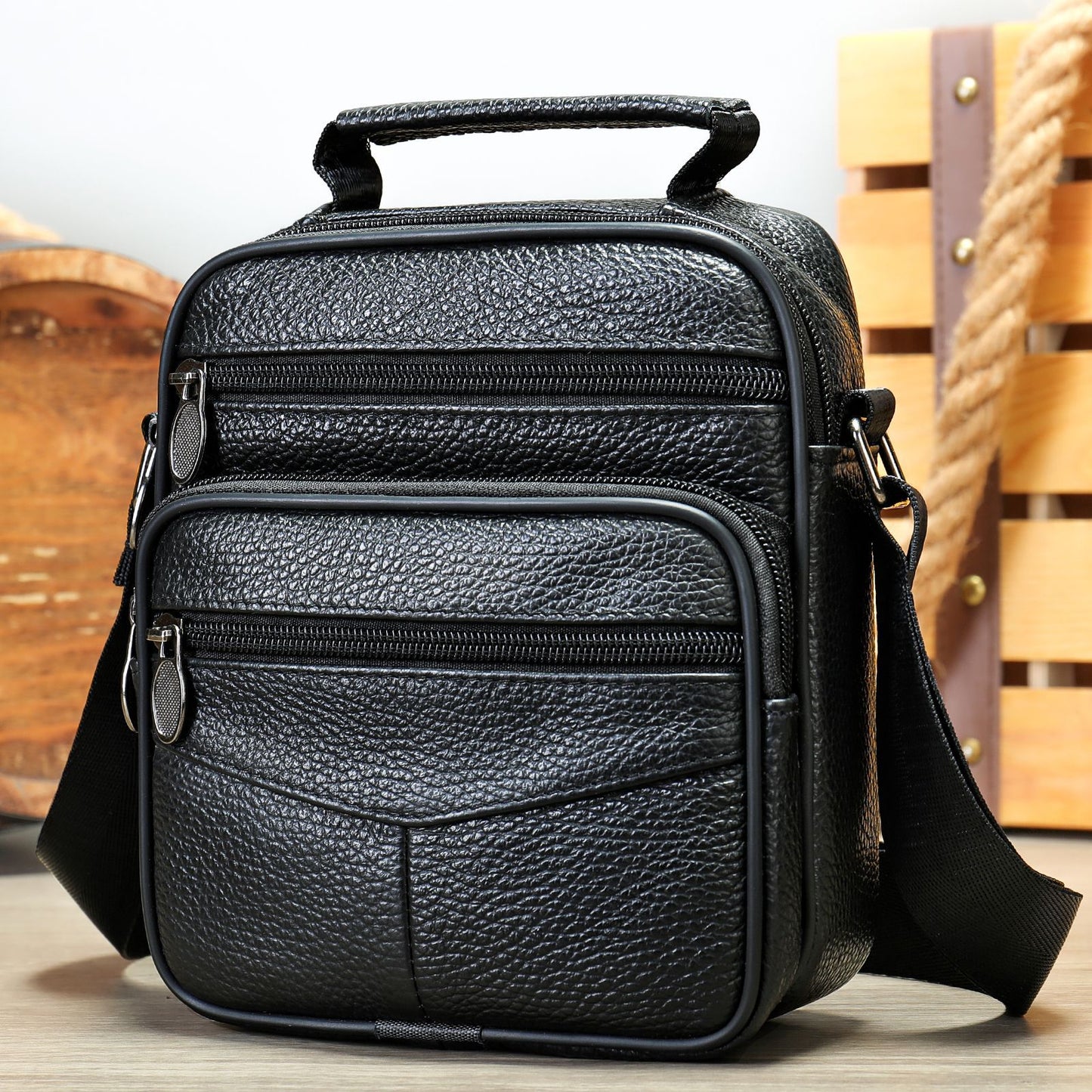 Men's Leather Vertical Top Layer Cowhide Men's Messenger Bags