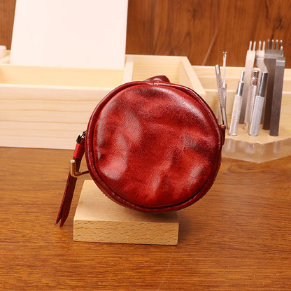 Women's Tanning Leather Retro Hand-rub Color Distressed Round Coin Purses