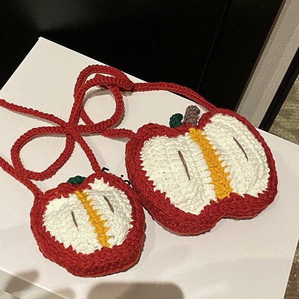 Children's Concave Styling Wool Crocheted Apple Finished Crossbody Bags