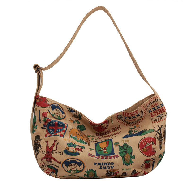 Fashion American Retro Printed Canvas Street Shoulder Bags