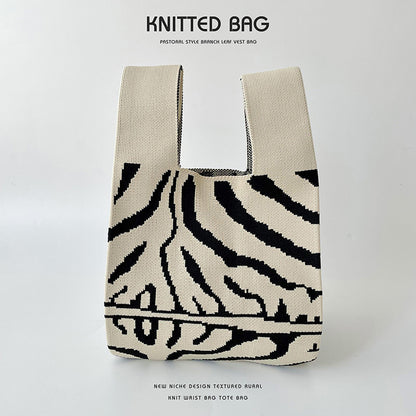 Zebra Pattern Knitted Personalized Versatile Large Shoulder Bags