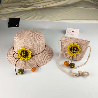 Ensemble de chapeaux tissés tendance pour enfants, mini sacs à bandoulière à fleurs pour enfants