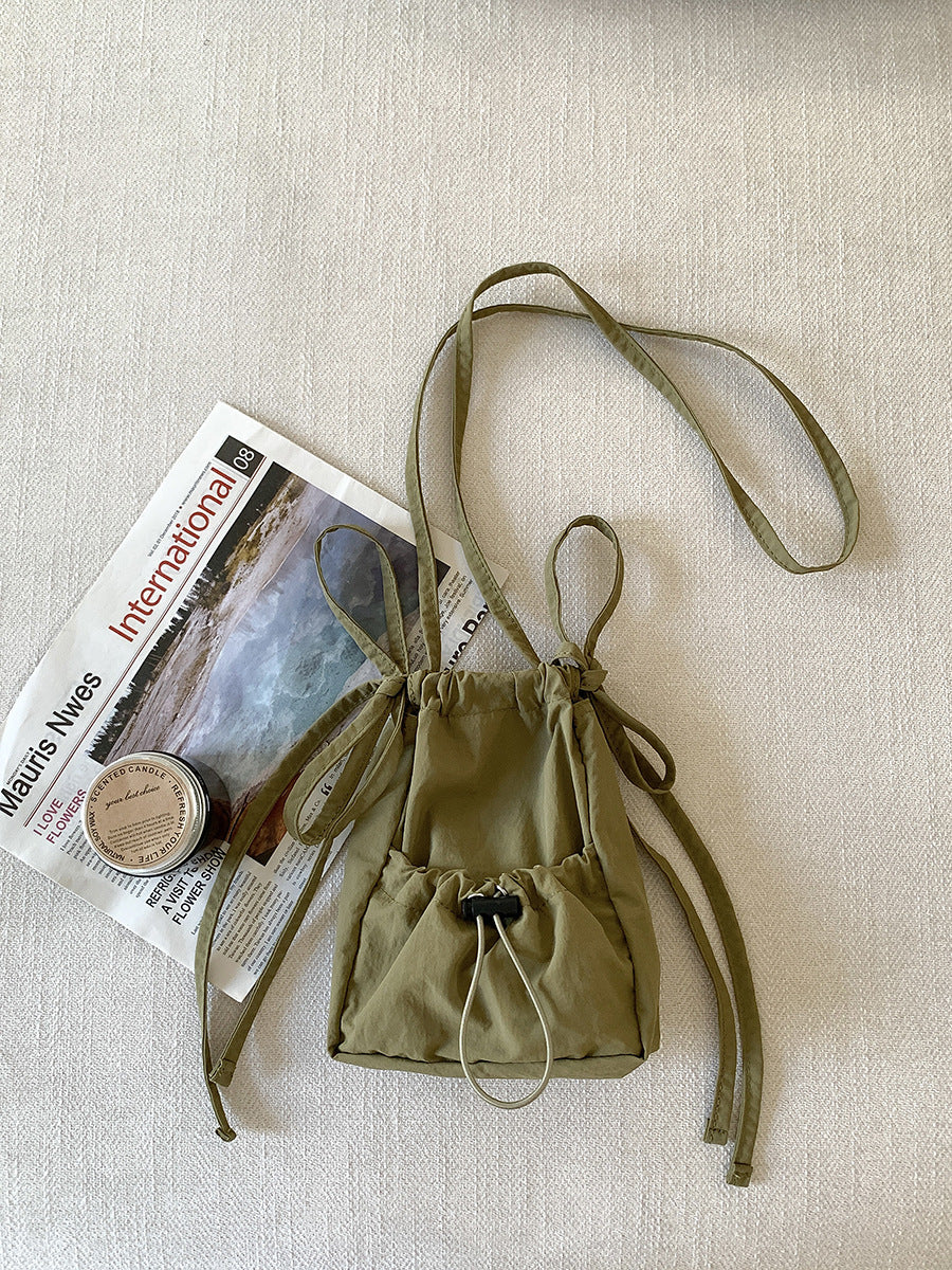 Women's Korean Style Drawstring Small Square Nylon Shoulder Bags