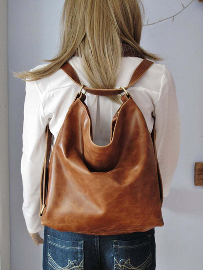 Women's Vintage Oil Waxed Leather Large Capacity Soft Backpacks