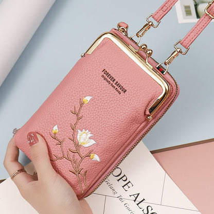 Petits sacs pour téléphone portable avec broderie florale intégrée pour femmes