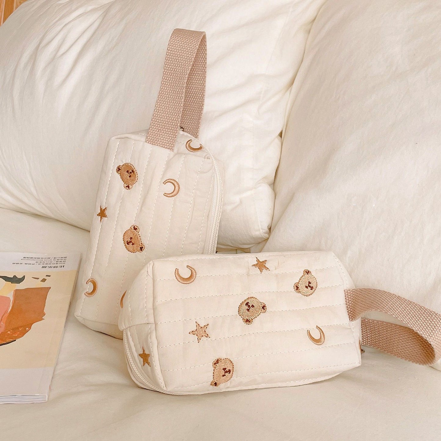 Bear Portable Stationery Quilted Cotton Wrist Cream Cosmetic Bags