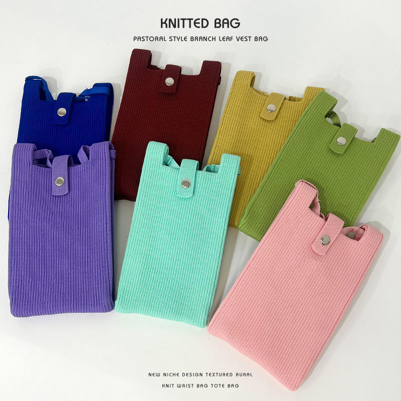 Classy Solid Color Niche Knitted Korean Phone Bags