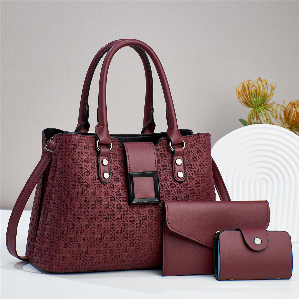 Women's Three-piece Rhombic Embossed Texture Large Capacity Handbags